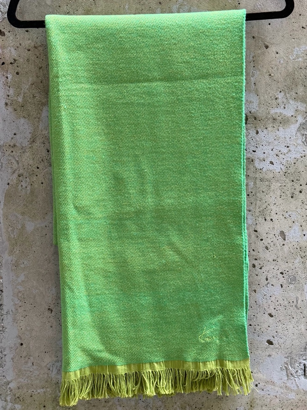 Kenzo Scarf, Vintage Bright Lime Green Fringe Wrap